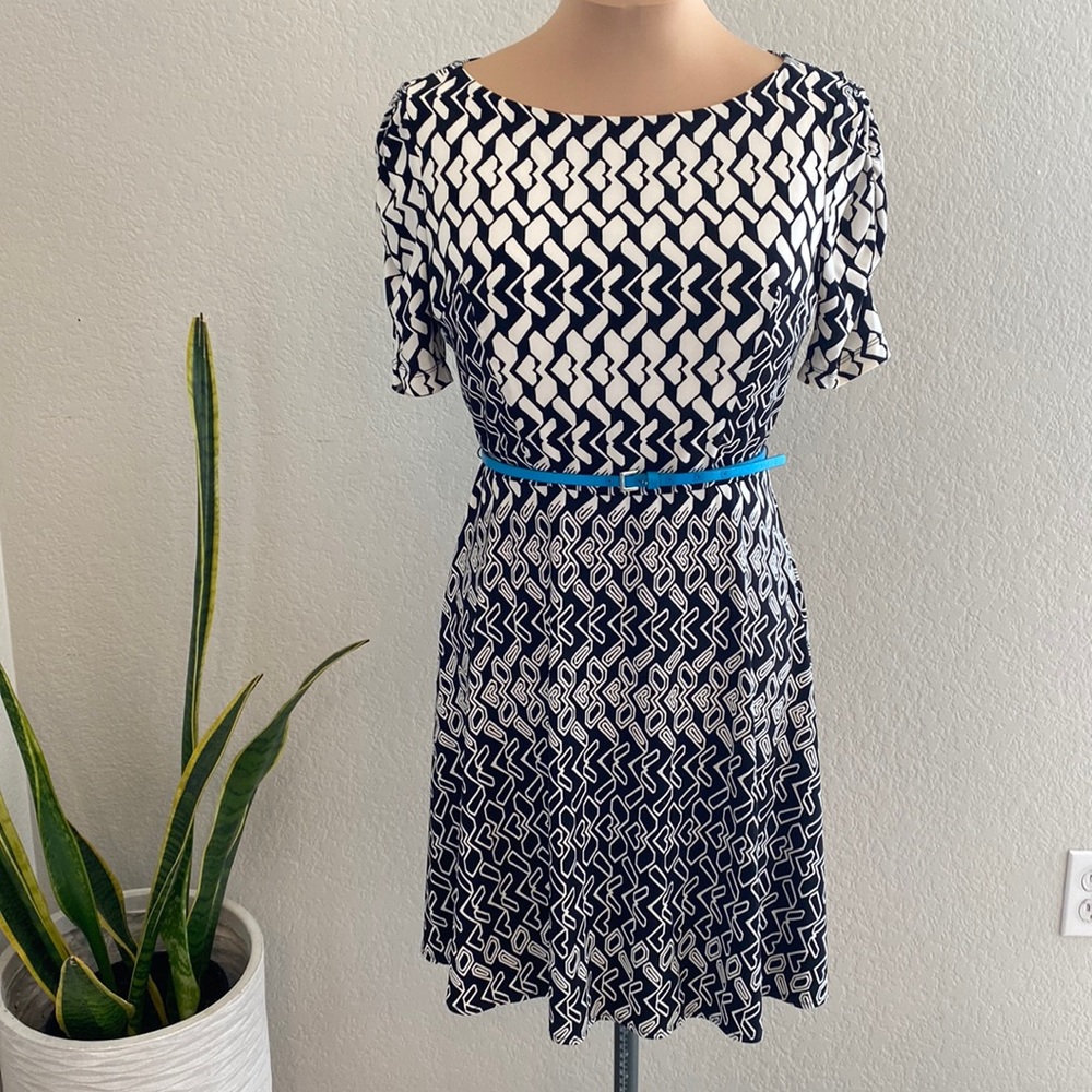 Donna Morgan Black and White Geometric Dress 10P